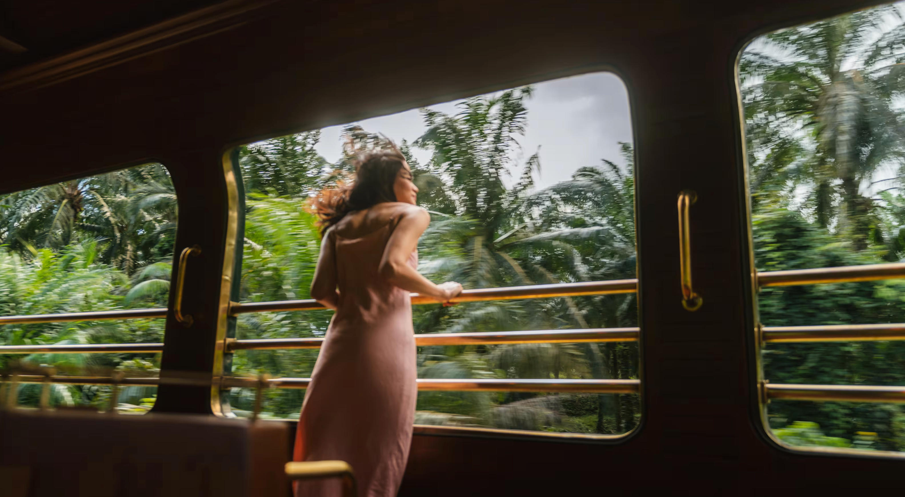 Luxury train corridor with wood panelling, Venice Simplon-Orient-Express style